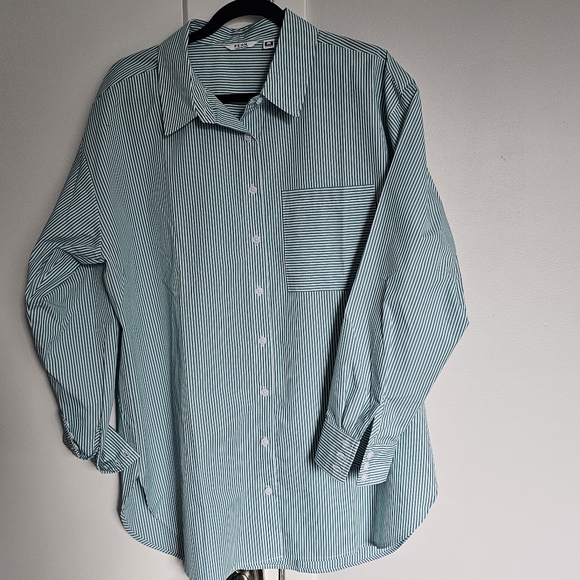 Green Pinstripe Button Down Shirt Penningtons Size X - Picture 6 of 11